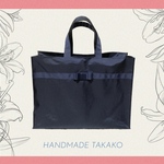 再販 サブバッグI 自立 お受験 紺ダブルリボン2.5㎝幅 ナイロン 底板蓋付 HandmadeTakako