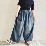 【インディゴ】まるでパジャマみたいなデニムパンツ　　ゴムが選べる タックバルーンパンツ　アンティークデニム