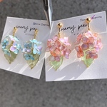 雨の紫陽花/pink/水滴付き　浴衣　ディップアート　ディップフラワー　サージカルステンレスピアス/ニッケルフリーイヤリング