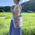 夏本番！浴衣にも！マチが広いから、ランチバッグにも。リネンバンドのクリアバッグ。warabi-no