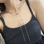 ロング　リボンネックレス　シルバー　サージカルステンレス　ステンレス　ロングネックレス　リボン　りぼん　個性派　長い　サイズ調整　大ぶり　ウェディング　成人式　結婚式　お呼ばれ　パーティー　チェーン　