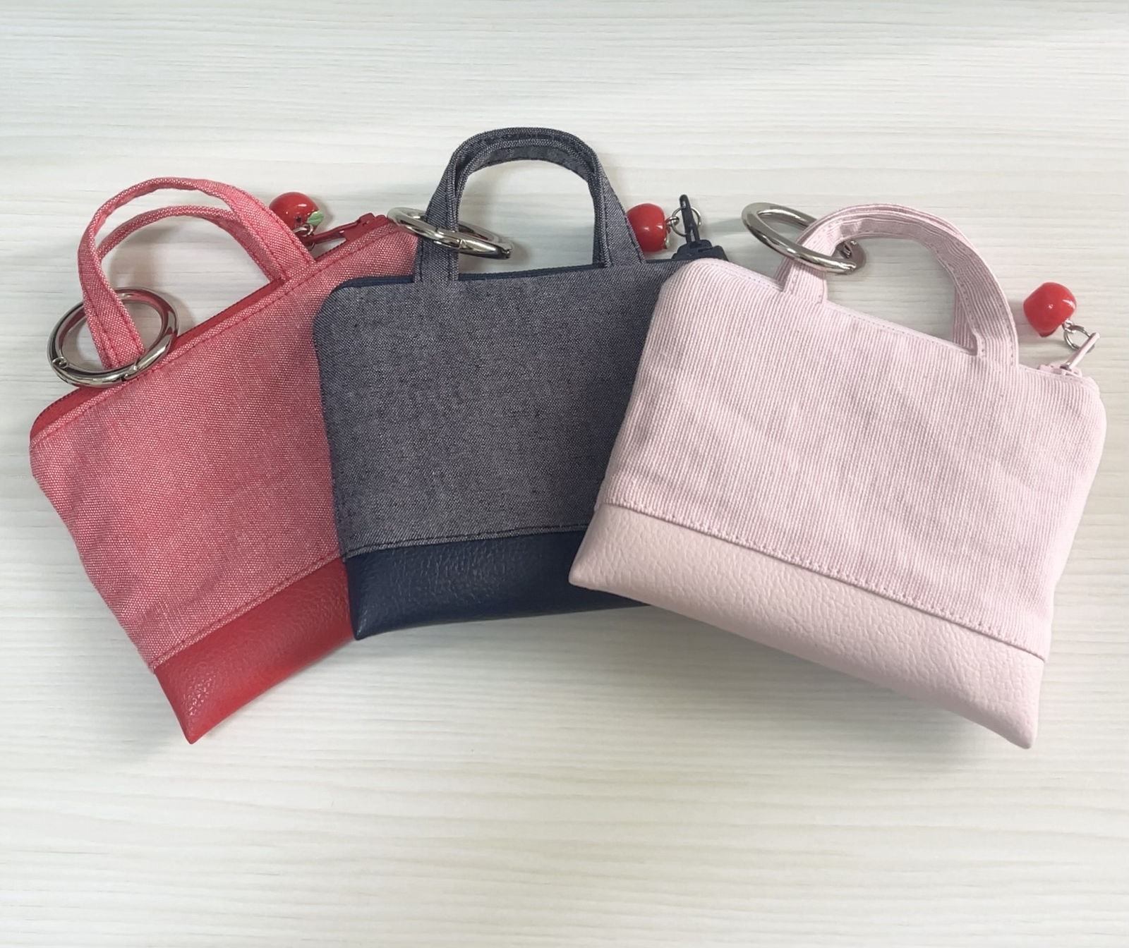ハンドメイドデニムバッグ持ち手カバー/ハンドルカバー赤青