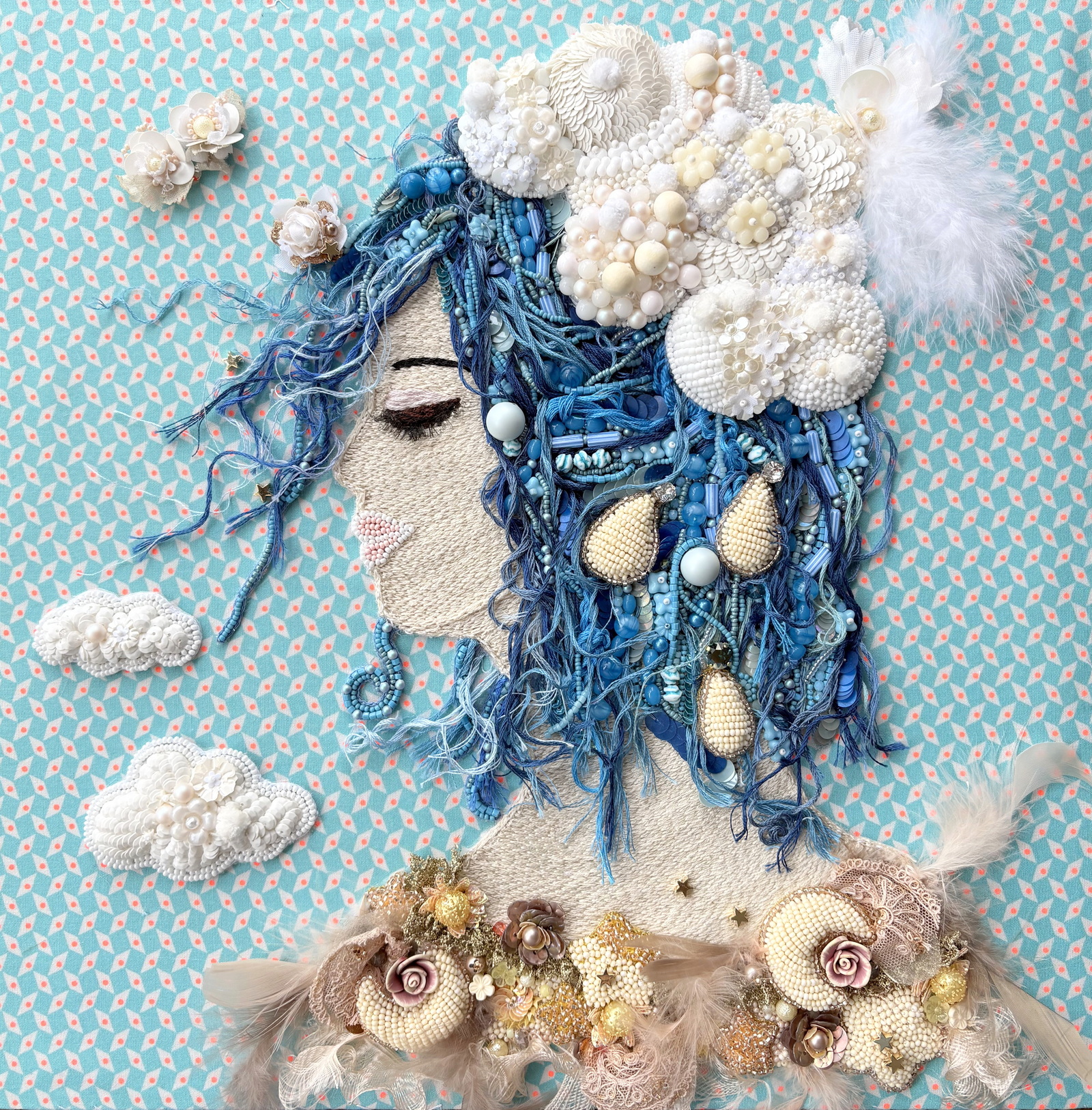 ビーズ刺繍アート（額装）Framed Bead Embroidery Art ｜