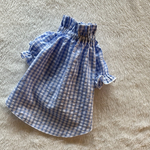 犬服　3Sシャーリング前丈短　ギンガムチェック水色