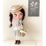 【受注製作】ブライスアウトフィット blytheoutfits ギンガムチェックワンピース（カーキ）&カゴバッグセット/ネオブライス.オビツ22.ドール服