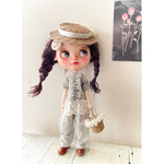 【受注製作】ブライスアウトフィット blytheoutfits ギンガムチェックオールインワン（カーキ）&カゴバッグセット/ネオブライス.オビツ22.ドール服