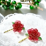 ワインレッド🍷ローズ🌹ゴールドヘアピン2点セット