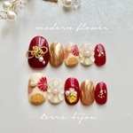 【お色変更可】modern flower振袖　袴ネイルチップ　/成人式　卒業式　振袖ネイル　袴ネイル