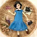 【送料無料】＊22㎝ドール服＊襟付きサマーブルーワンピース＆リボン付きパールハンドバック2点セット