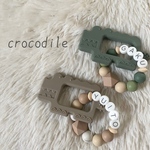 New!!洗えるお名前歯固めラトル＊crocodile＊プチギフト／出産祝いに添えて