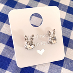 ウサギちゃんラインストーン＆ビジュー繊細で可愛いピアス/シルバー/スタッドピアス/小さめピアス/