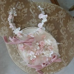 pinkツインベロアリボンmix髪飾り(創作カチューシャ 金箔set)
