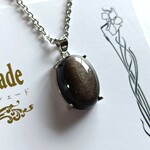 アクセ選択》天然シルバーオブシディアン（メキシコ産）　石の形：カボション　縦14mm×横10mm/silver925・ロジウムコーティング　ペンダント・バッグチャーム選択　【El-Shade】