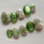 greenapple🍏　【グリーンアップルネイル】マグネット×ぷっくり立体アートの個性派ネイルチップ