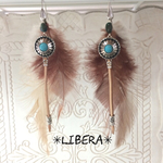 天然石chrysocolla ネイティヴロングフェザーピアス