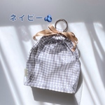 【ネイビー】前面クリアぬい巾着｜ポーチ ちびぬい はぴぬい  15cmぬい ぬいぐるみ ぬいポーチ 巾着袋 リボン コスメポーチ クリア くすみカラー 透明 PVC カラビナ 推し活