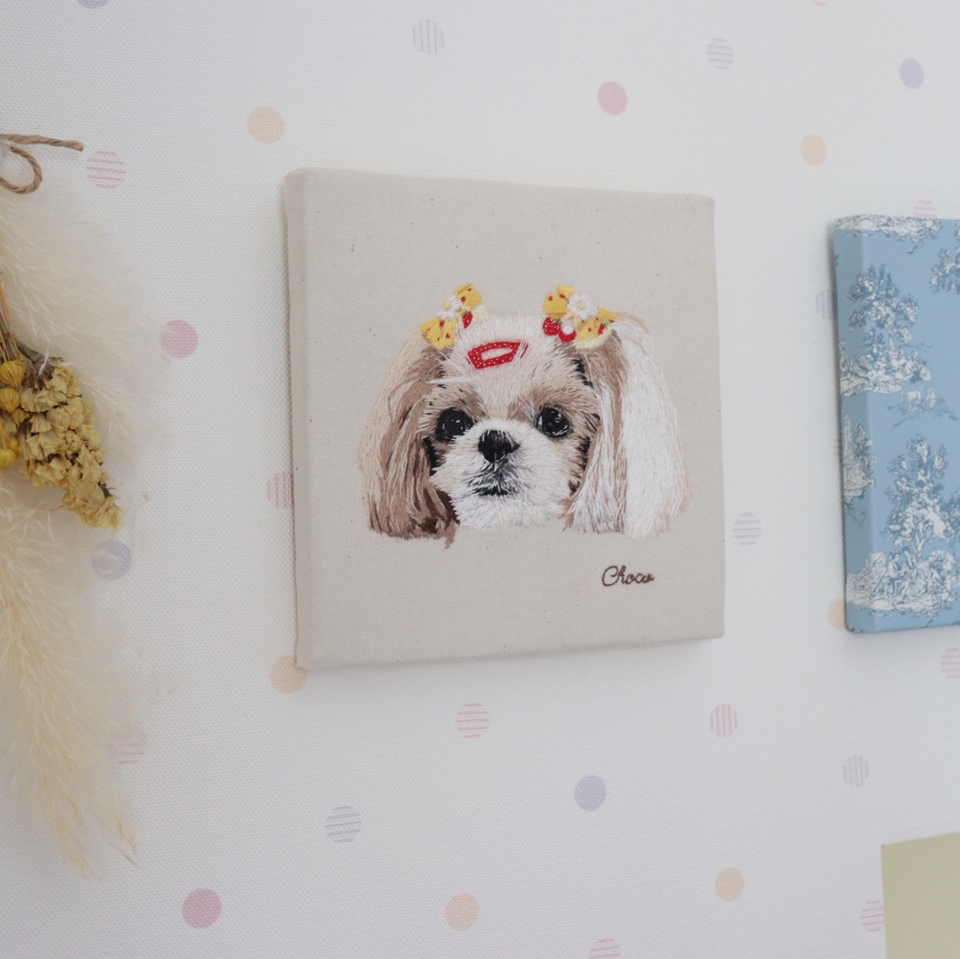 ペット刺繍🐾オーダーメイド ファブリックパネル 愛犬 ファブリック