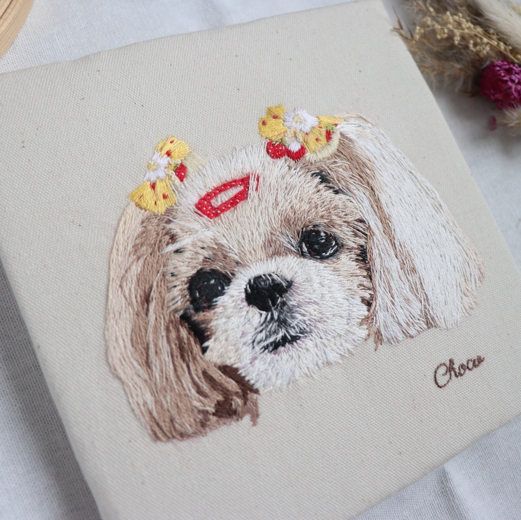 ペット刺繍🐾オーダーメイド ファブリックパネル 愛犬 ファブリック