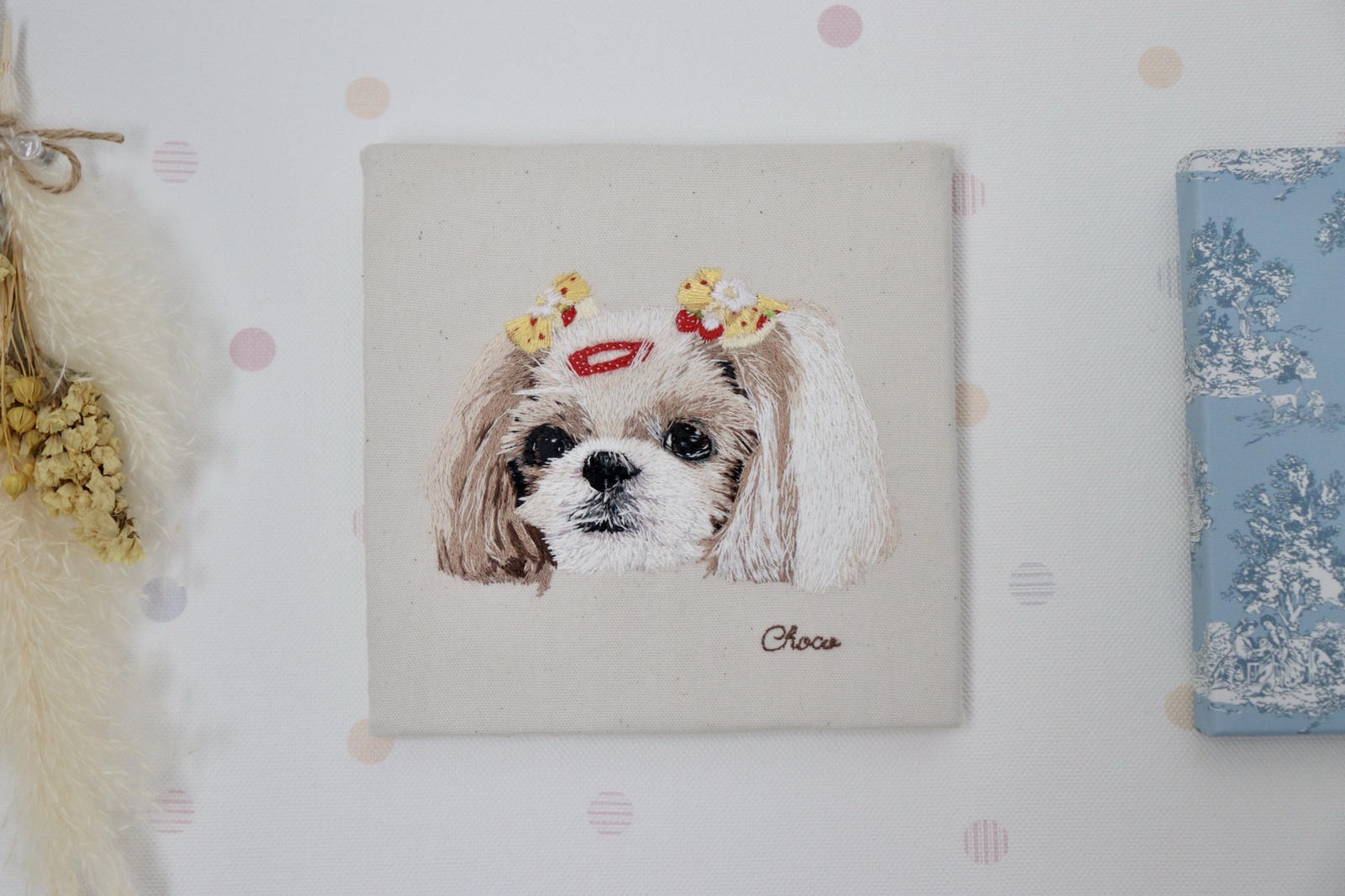 ペット刺繍🐾オーダーメイド ファブリックパネル 愛犬