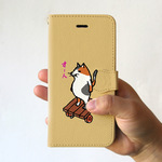 スマホケース　猫がすーん（イエローグレイ）