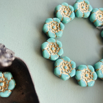 光る?【1コずつ販売】JIRI＊IVANA#czech beads#チェコビーズ　inbus (hexagon)flower20㍉　turquoise/bronze