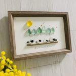 シーグラスアート 北海道 シマエナガ 癒しの森 インテリア雑貨 壁掛け 置物 北欧 観葉植物 ガラス細工 海の宝石 ウェルカムスペース 玄関 トイレ 飾り ギフト 誕生日プレゼント 贈り物