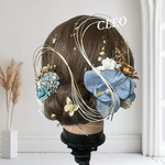 成人式　青　水色　卒業式　着物　振袖　浴衣　水引　ヘアアレンジ　髪飾り　ヘッドパーツ　ヘアアクセサリー　胡蝶蘭　金箔　造花　ゴールド