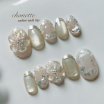 涼風-suzukaze-  ブライダルネイルチップ　ウェディング　成人式　マグネットネイル  前撮り　白無垢　花　ニュアンス