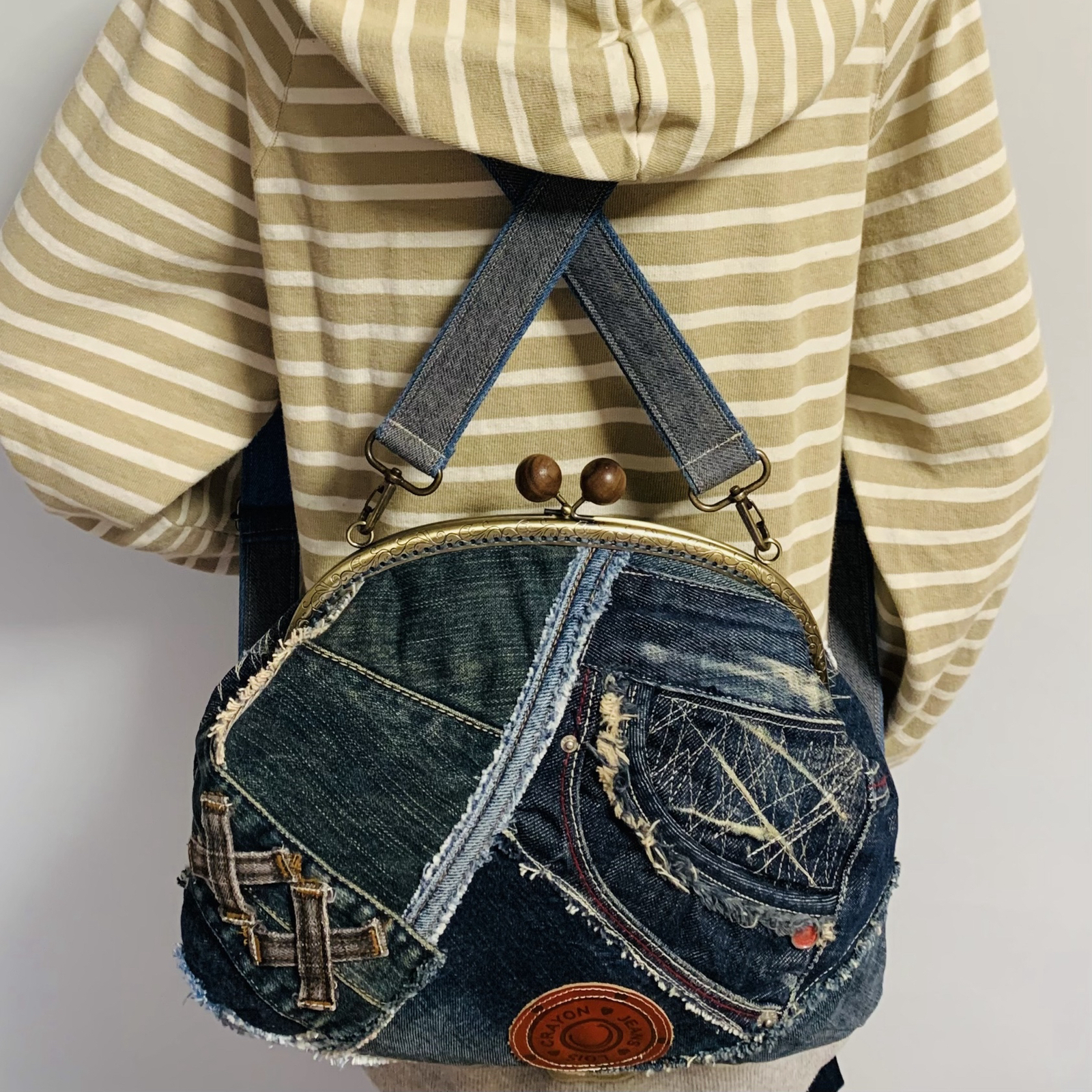 ♡まゆりーな♡ビックサイズ両面表面2weyあおりがま口リュックハンドメイド ♡まゆりーな♡様専用ビックサイズ両面表面2weyあおりがま口