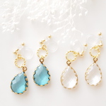 しずくカラーストーンとminiリング♡　ゆれるピアス/樹脂ノンホールピアス(イヤリング） 