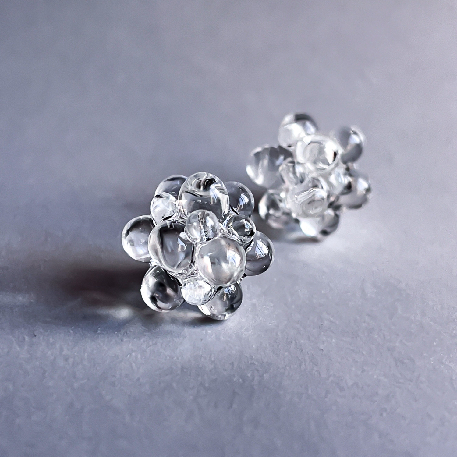 No.10 2way ガラスフラワーピアス　氷花のガラス　イヤリング No.10 2way ガラスフラワーピアス 氷花のガラス イヤリング