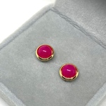 117【フューシャピンクカルセドニー】天然石カボションピアス＊6mm＊サージカルステンレス