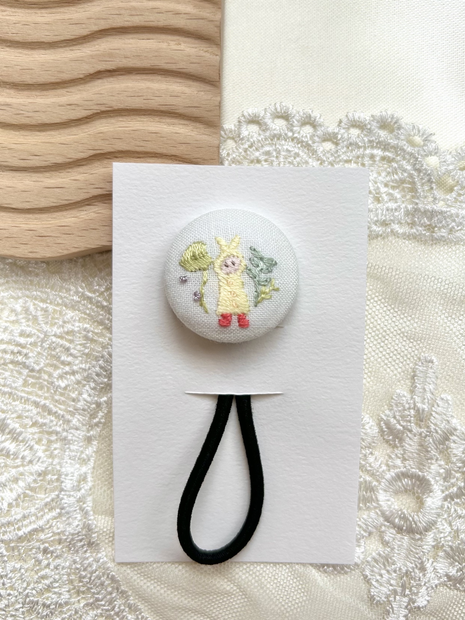 くるみボタンヘアゴム 刺繍 うさぎ マーメイド ゆめかわ u-08 - lapin