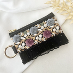 【new】【受注制作】インド刺繍リボン　合皮　フェイクレザー　カラビナ付きポーチ