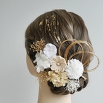 T50  白　つまみ細工　ドライフラワー　髪飾り  成人式　前撮り　卒業式　結婚式