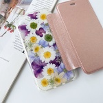 ピンク手帳型押し花スマホケース、紫陽花、全機種対応、iPhone16、iPhone16Pro、iPhone16plus、iPhone15、iPhone14Pro、iPhone14