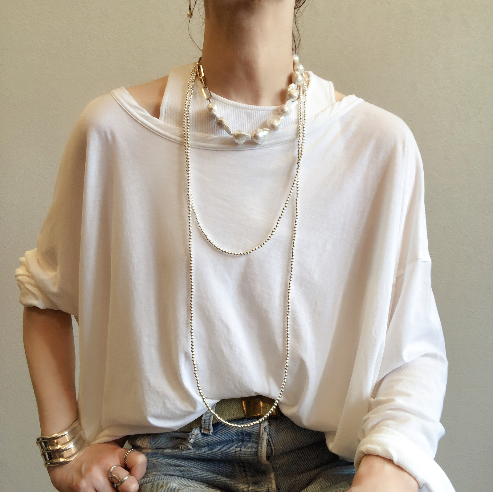 シルバーパールネックレス120cmナバホパールネックレスsilver925 BABYLONE ネックレス ナバホパール風ネックレス120cm レディース