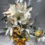 送料込み　決算SALE ウェディングキャスケードホワイトリリー＆薔薇yellow＆White 送料込み