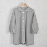◯SALE◯ストライプの丸襟ブラウス(七分袖)ブラック×オフホワイト
