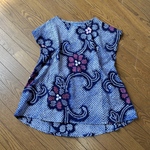 ☆  有松絞　青に赤とピンクの花柄　浴衣服　フレンチ袖ブラウス♪