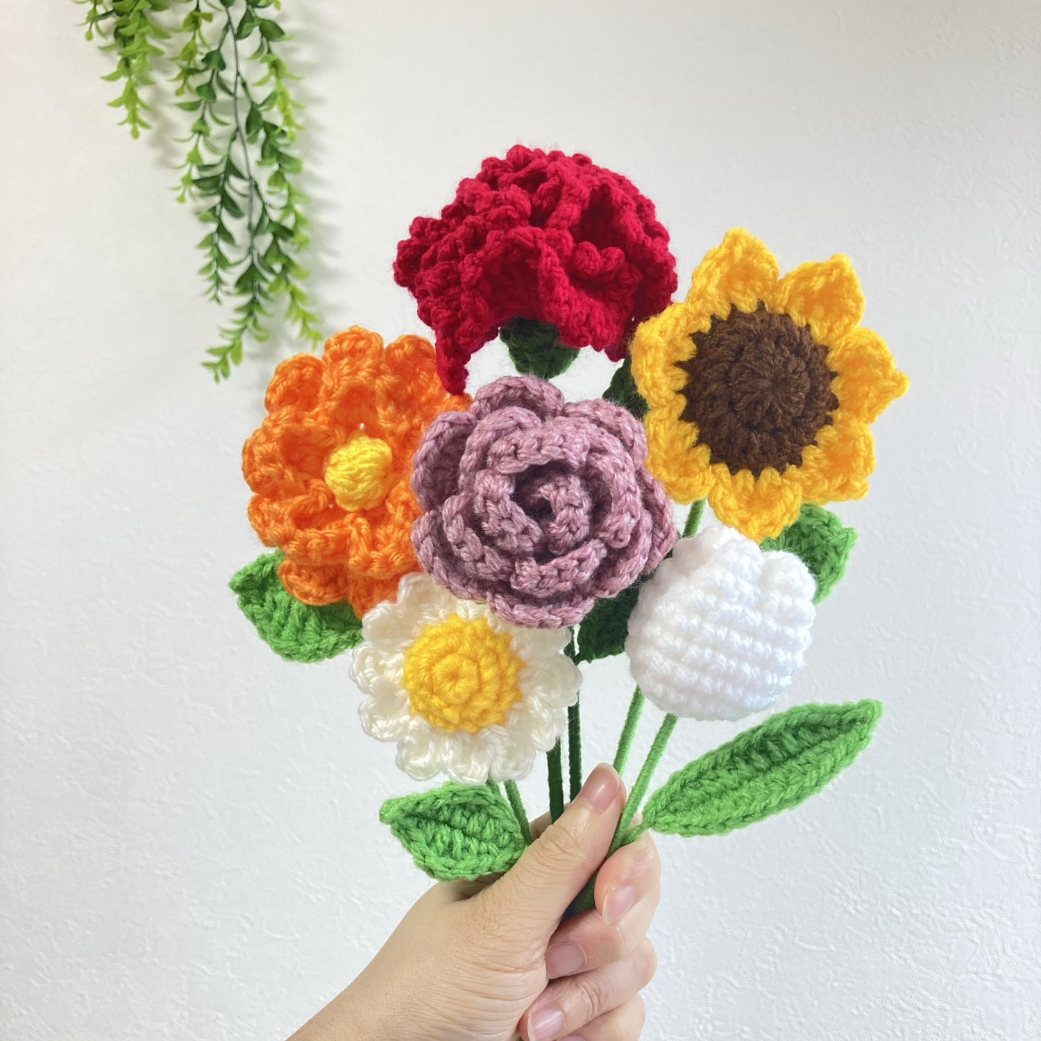 ほっこり癒される毛糸のお花 一輪 花束 プラスワンギフト 枯れない花