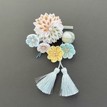 艶やかな金糸入り正絹ヘアアクセサリー　つまみ細工　水色