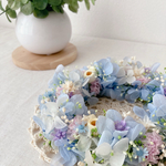 紫陽花とコットン編みリース