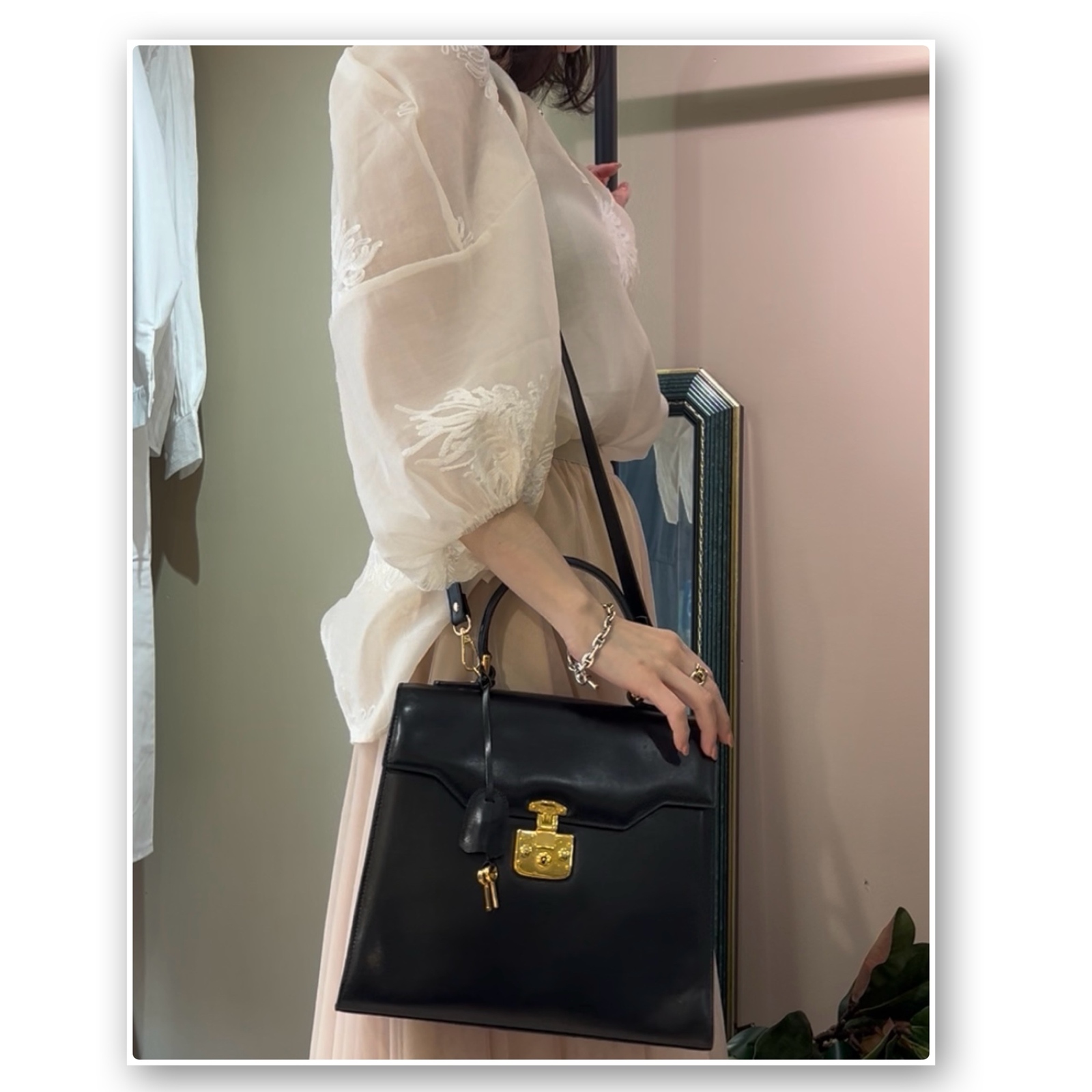 ＧＵＣＣＩ　ビンテージ　レザー ビジネスバッグ 黒 金具ロック付き 本物 GUCCI グッチ シルバーハンドル カーフレザートートバッグ 黒