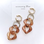4way イヤーカフ 【ブラウン】アクリルチェーン ゴールド　べっ甲　イヤカフ　片耳　両耳