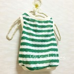 胴46【セミオーダー】グリーン×白ボーダータンクトップ　 フレンチブルドッグ フレブル パグ