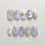 hydrangea ネイルチップ　つけ爪　ニュアンスネイル  成人式　振袖　ブライダル　前撮り　淡色　薄紫　パープル　青　ネイビー　ブルー　梅雨　夏　ぷっくり　奥行き　紫陽花　あじさい