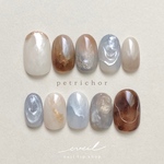 petrichor ネイルチップ　つけ爪　ニュアンスネイル  成人式　振袖　ブライダル　前撮り　淡色　水色　青　ブルー　ネイビー　ベージュ　アイボリー　梅雨　夏　ブラウン　天然石　鉱物