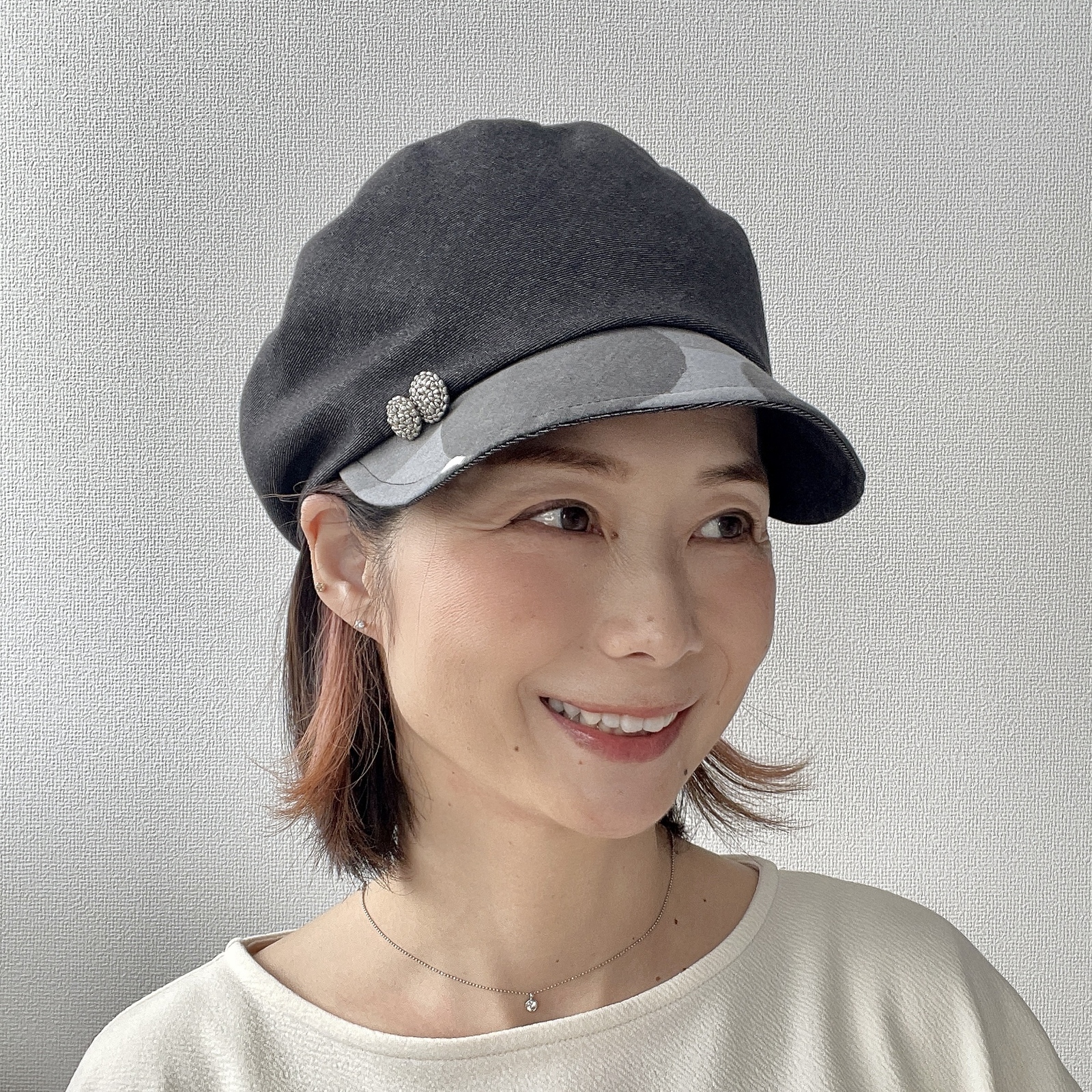コンパクトキャスケット モノトーン ブラック グレー みずたま デニム風 キャスケット 帽子 大きい 小さい