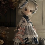 リボンのレースエプロン付きワンピとヘッドドレス☆ハルモニアブルームサイズ